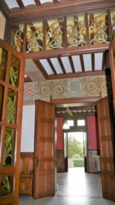 The stained glass windows in the entrance hall of the castle of Dalhem